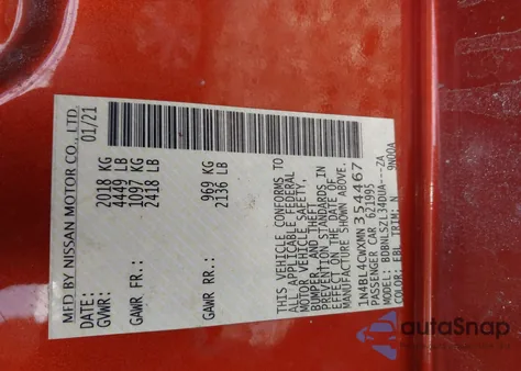 2021 Nissan Altima Sr Intelligent Awd from USA, damaged, VIN 1N4BL4CWXMN354467